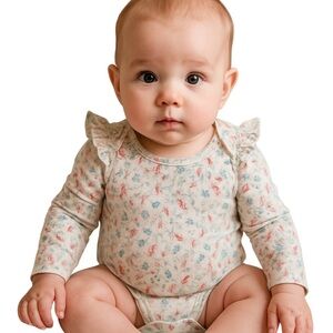 NWTS The Elk, onesie, long sleeve floral print with ruffles Size 3 months